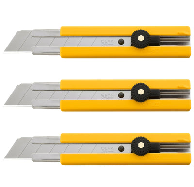 Olfa Classic Extra Heavy-Duty Ratchet-Lock Utility Knife with Anti-Slip Grip: 3 Pack