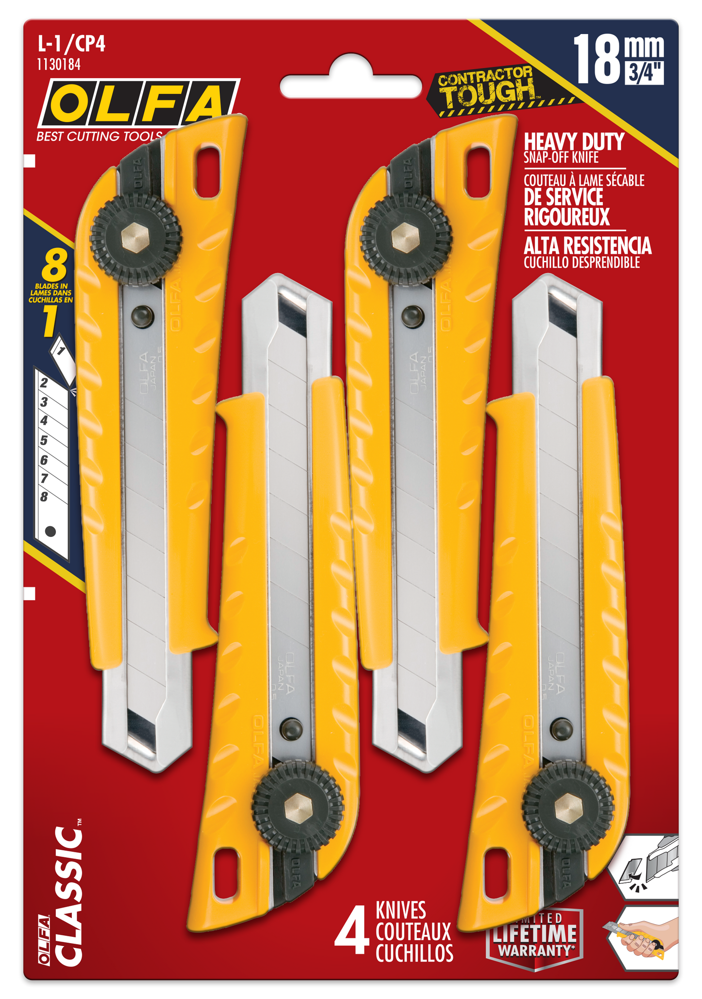 Olfa Classic Heavy Duty Ratchet-Lock Utility Knife: 4-Pack