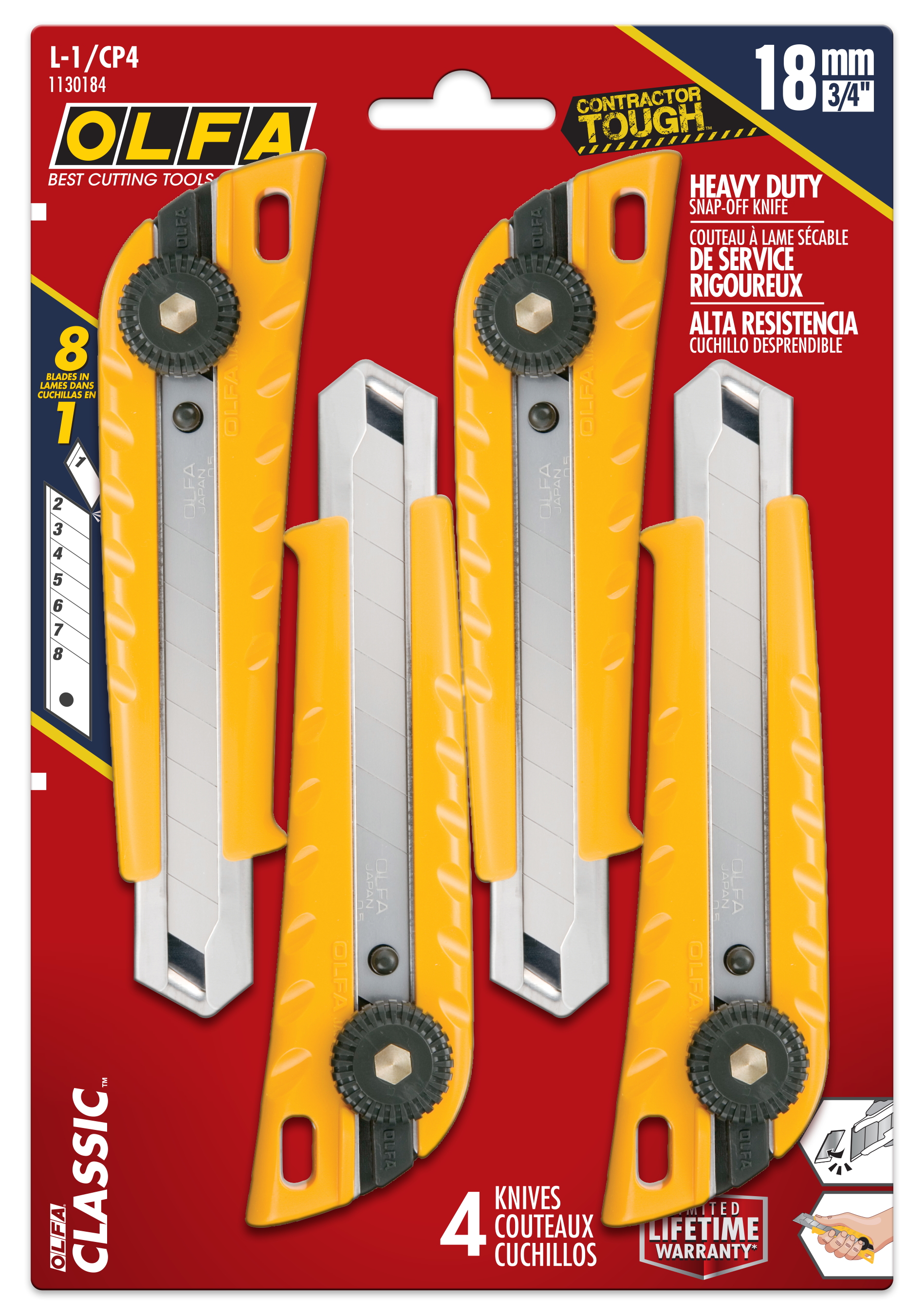 Olfa Classic Heavy Duty Ratchet-Lock Utility Knife: 4-Pack
